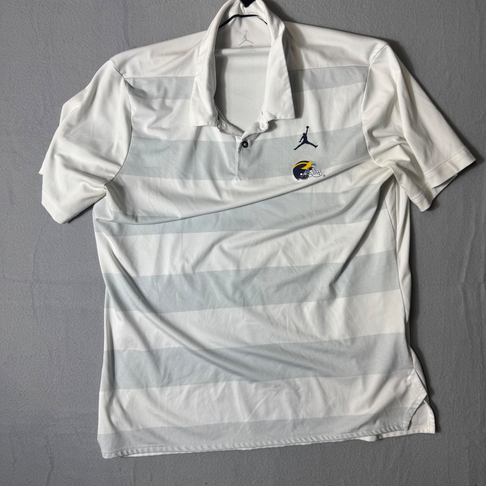 Jordan Brand Michigan Wolverines Dri-FIT Striped Polo Shirt White Grey XL